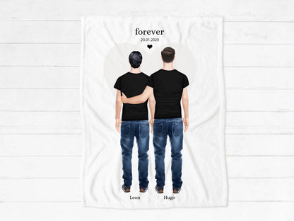 Beste Freunde Partnergeschenk personalisiert 2 Männer - kuschelige Fleece Premium - Freundschaft & Valentinstag Geschenk - Geburtstagsgeschenk & Weihnachtsgeschenk
