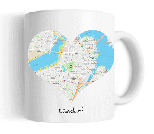 Hochzeitsgeschenk Personalisierte Tasse mit Herz - Wo alles begann - 1 Ort - Kennenlernorte