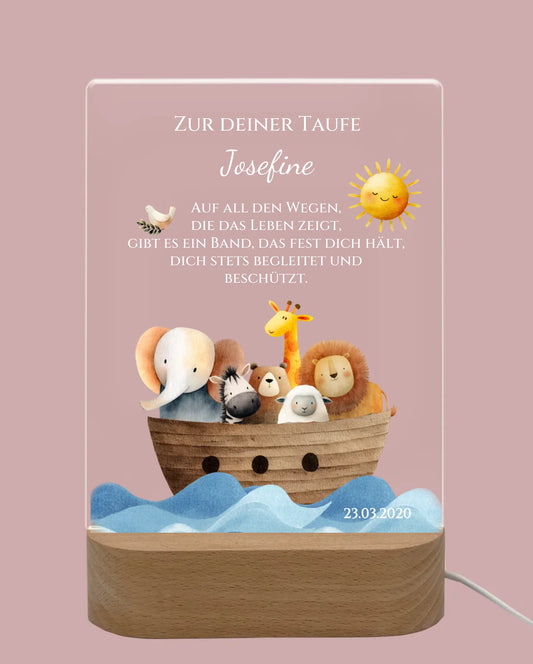 Zur Taufe Taufgeschenk Mädchen / Junge - Personalisiertes Baby & Kinder LED Nachtlicht Arche Noah - Geschenk Geburt