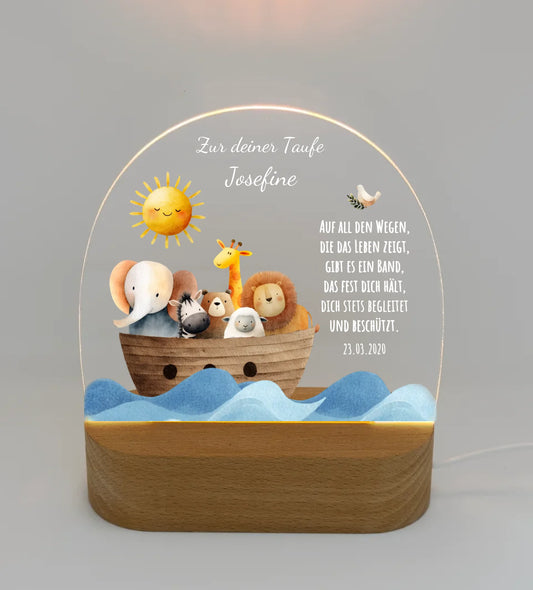 Zur Taufe Taufgeschenk Mädchen / Junge - Personalisiertes Baby & Kinder LED Nachtlicht Arche Noah - Geschenk Geburt 2
