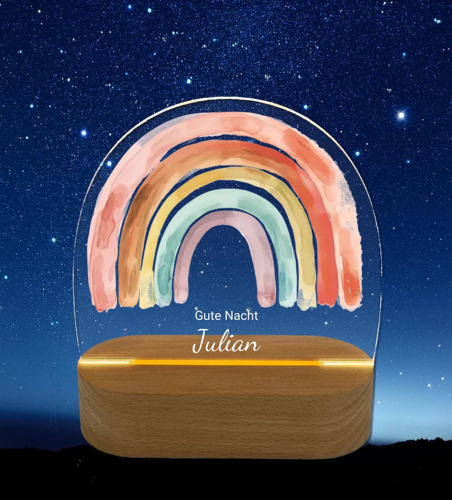 Personalisiertes Baby & Kinder LED Nachtlicht Regenbogen Gute Nacht mit Namen Geburtsgeschenk & Taufgeschenk LED-Nachtlicht für Babys & Kinder Transparent