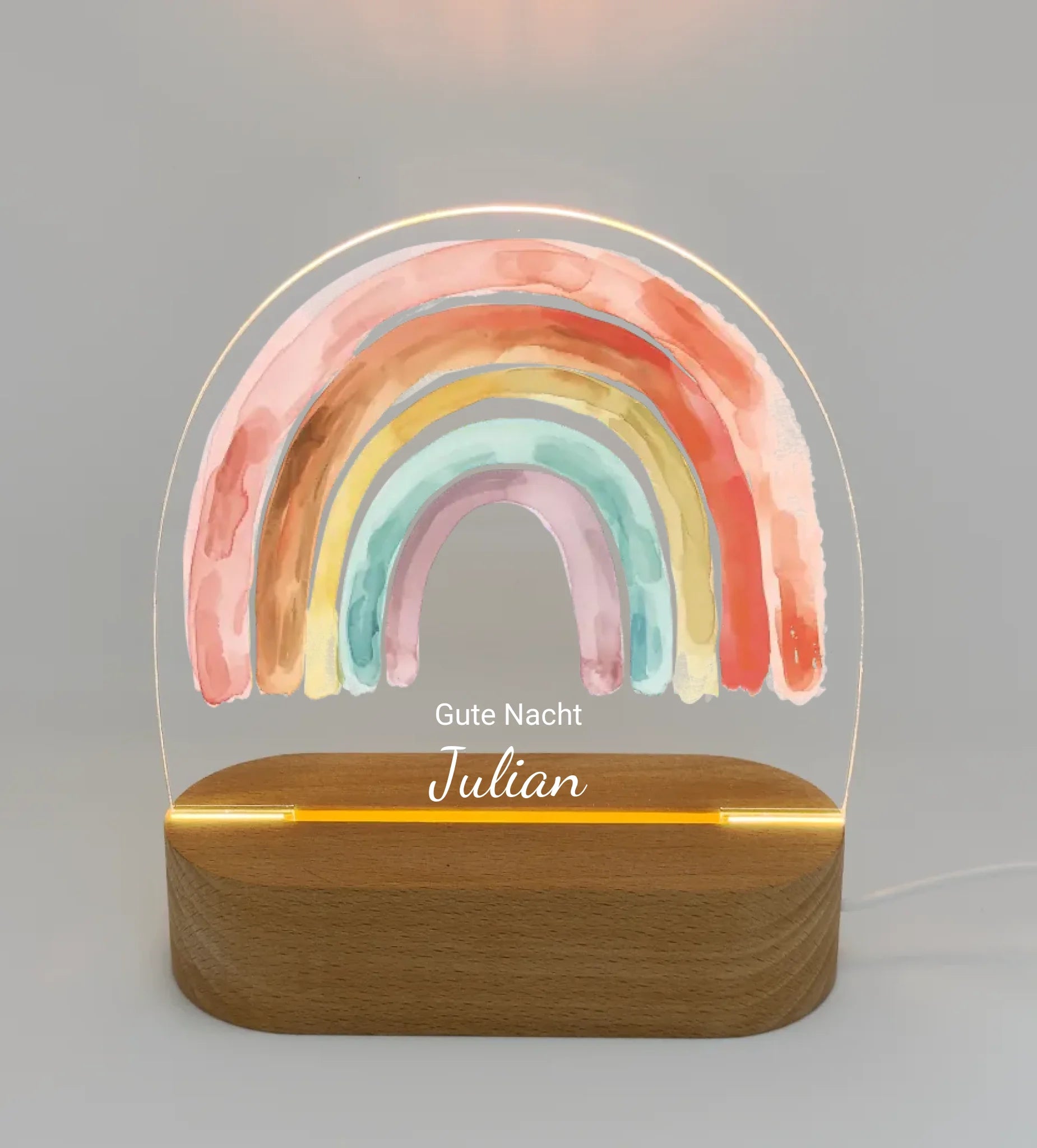 Personalisiertes Baby & Kinder LED Nachtlicht Regenbogen Gute Nacht mit Namen Geburtsgeschenk & Taufgeschenk
