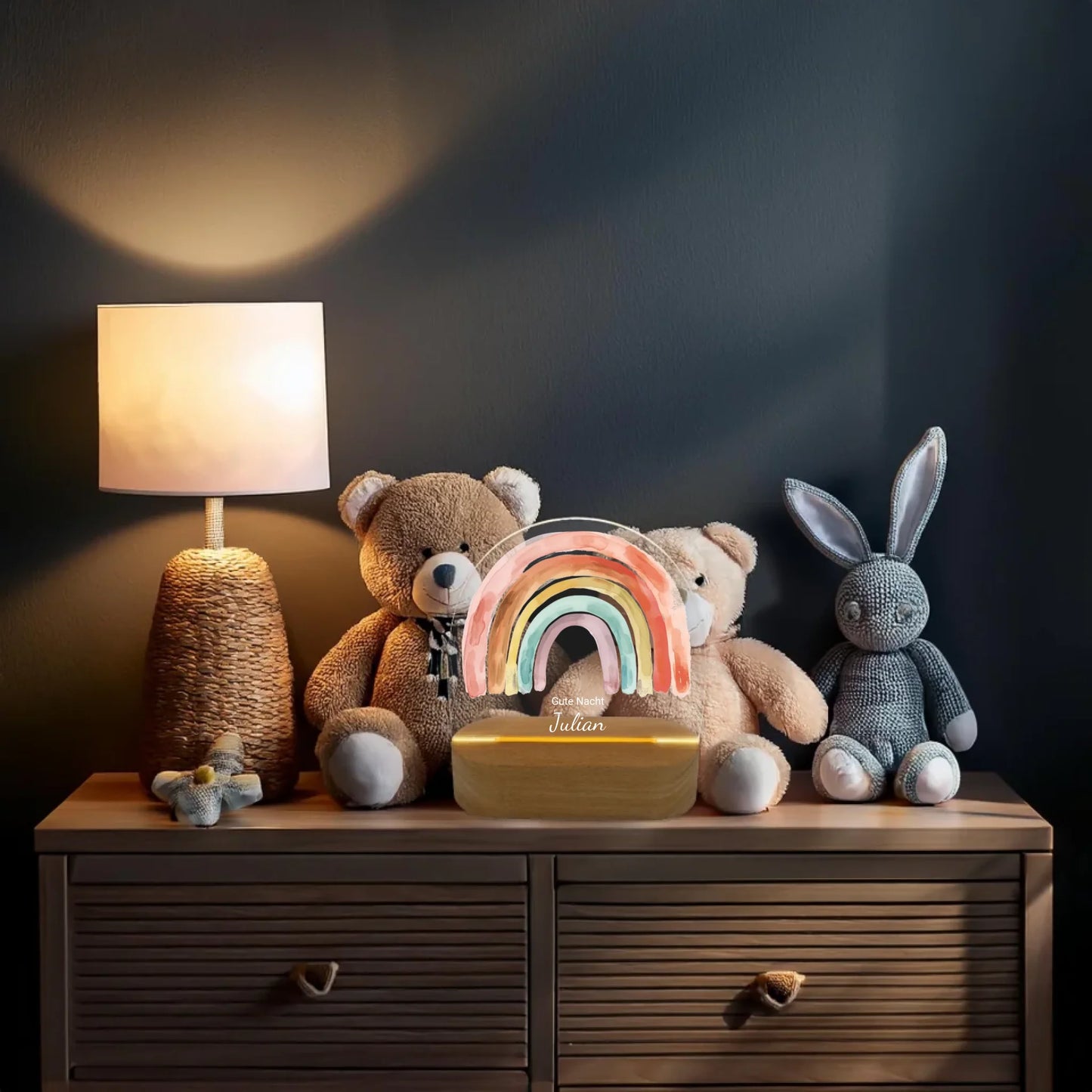 Personalisiertes Baby & Kinder LED Nachtlicht Regenbogen Gute Nacht mit Namen Geburtsgeschenk & Taufgeschenk