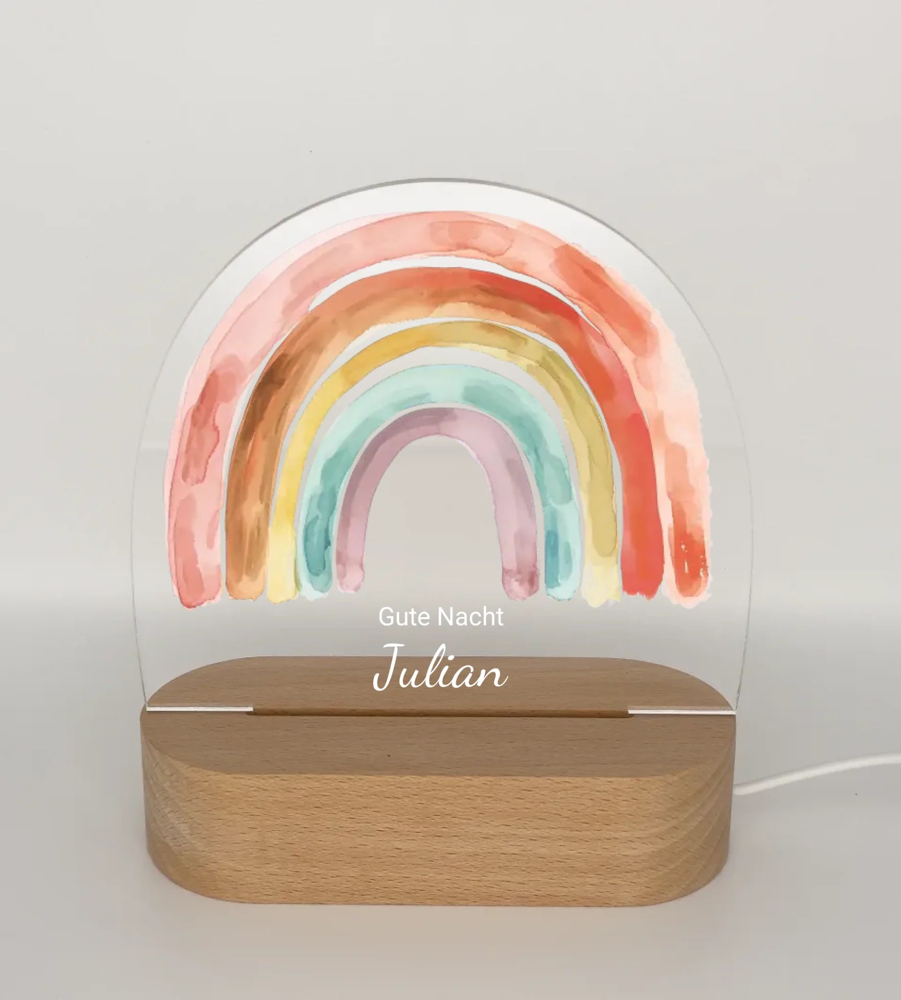 Personalisiertes Baby & Kinder LED Nachtlicht Regenbogen Gute Nacht mit Namen Geburtsgeschenk & Taufgeschenk