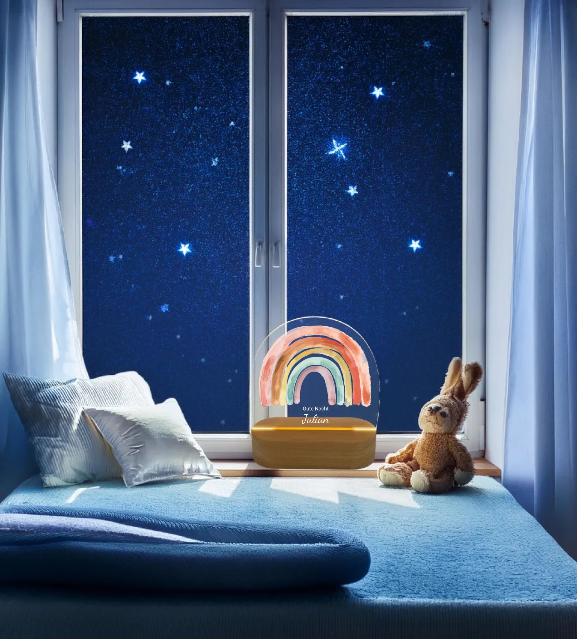 Personalisiertes Baby & Kinder LED Nachtlicht Regenbogen Gute Nacht mit Namen Geburtsgeschenk & Taufgeschenk