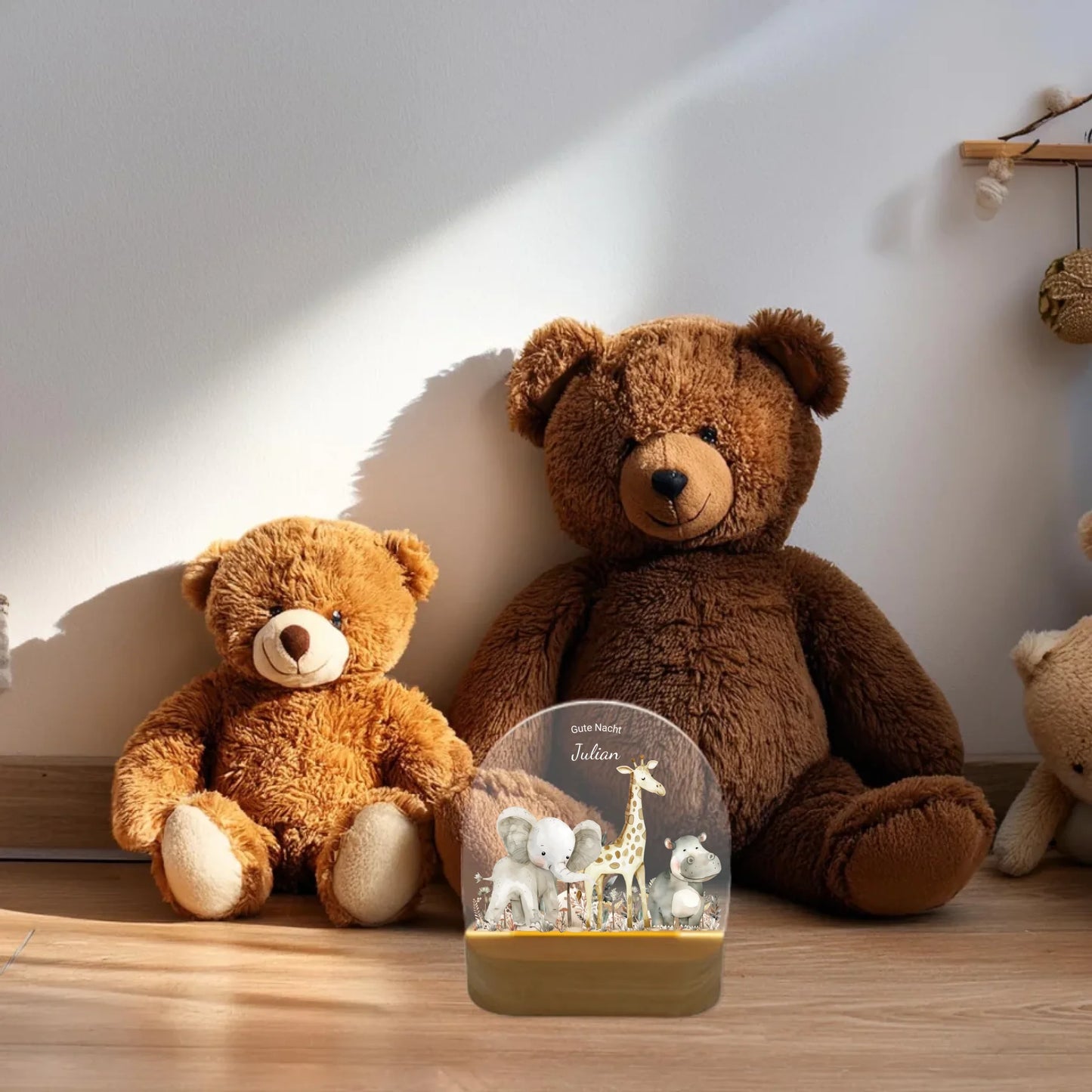 "Gute Nacht" Personalisiertes Baby & Kinder LED Nachtlicht Safari Tiere mit Namen / Text Geburtsgeschenk & Taufgeschenk