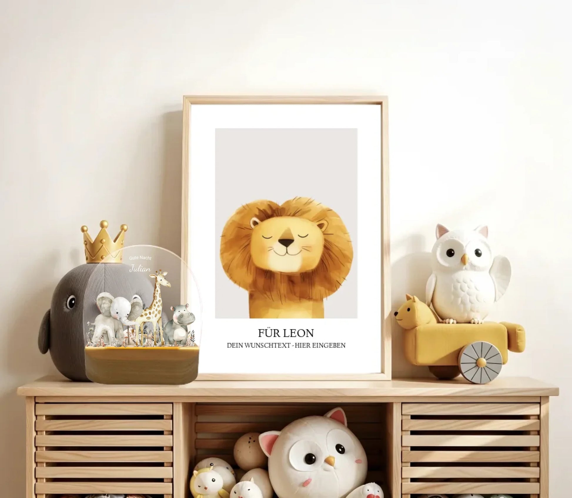 "Gute Nacht" Personalisiertes Baby & Kinder LED Nachtlicht Safari Tiere mit Namen / Text Geburtsgeschenk & Taufgeschenk