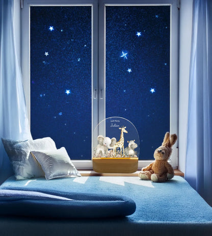 "Gute Nacht" Personalisiertes Baby & Kinder LED Nachtlicht Safari Tiere mit Namen / Text Geburtsgeschenk & Taufgeschenk