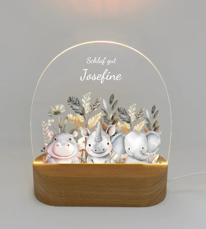 Personalisiertes Baby & Kinder Nachtlicht 1-3 Lieblingstiere Safari mit Namen Geburtsgeschenk & Taufgeschenk LED-Nachtlicht für Babys & Kinder Transparent