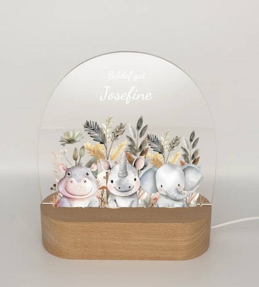 Personalisiertes Baby & Kinder Nachtlicht 1-3 Lieblingstiere Safari mit Namen Geburtsgeschenk & Taufgeschenk