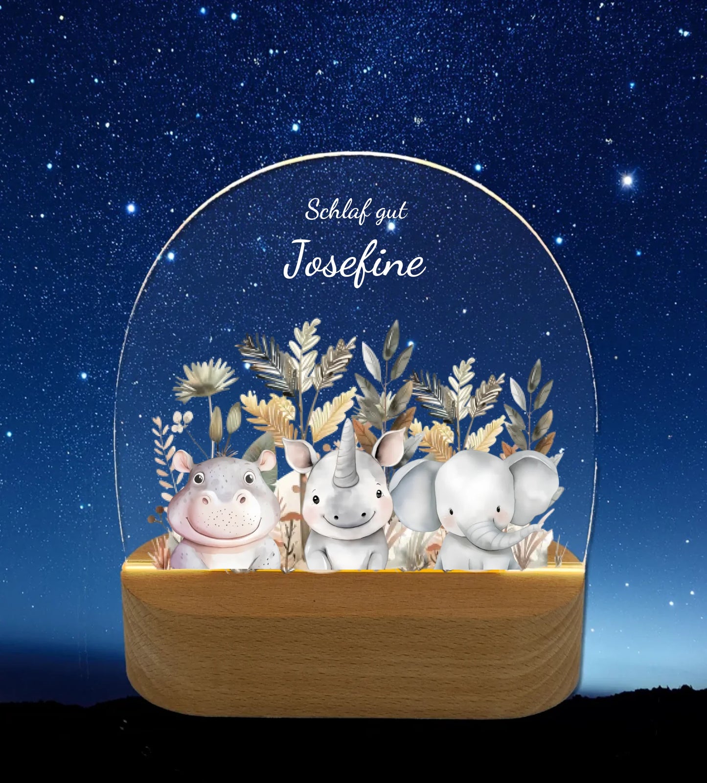 Personalisiertes Baby & Kinder Nachtlicht 1-3 Lieblingstiere Safari mit Namen Geburtsgeschenk & Taufgeschenk