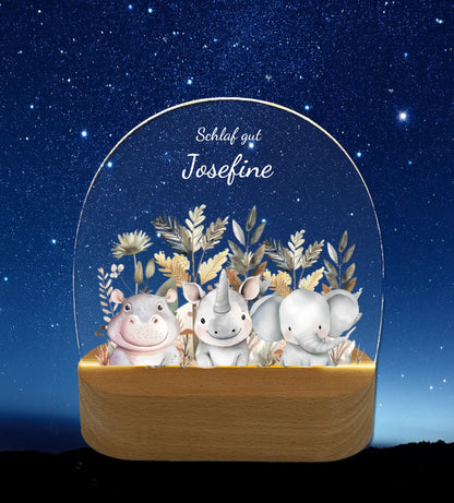 Personalisiertes Baby & Kinder Nachtlicht 1-3 Lieblingstiere Safari mit Namen Geburtsgeschenk & Taufgeschenk