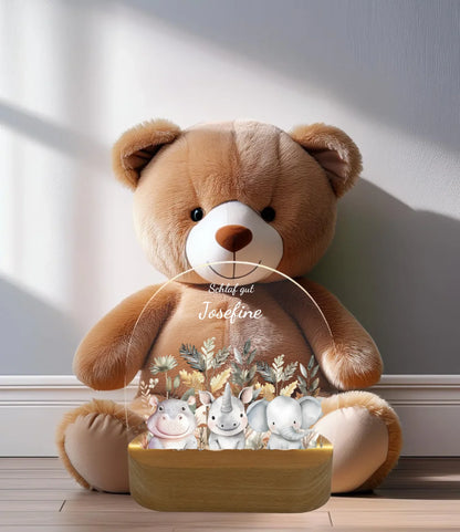 Personalisiertes Baby & Kinder Nachtlicht 1-3 Lieblingstiere Safari mit Namen Geburtsgeschenk & Taufgeschenk
