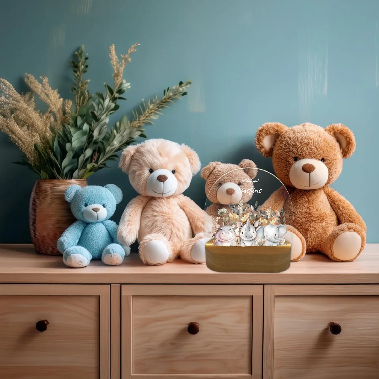 Personalisiertes Baby & Kinder Nachtlicht 1-3 Lieblingstiere Safari mit Namen Geburtsgeschenk & Taufgeschenk