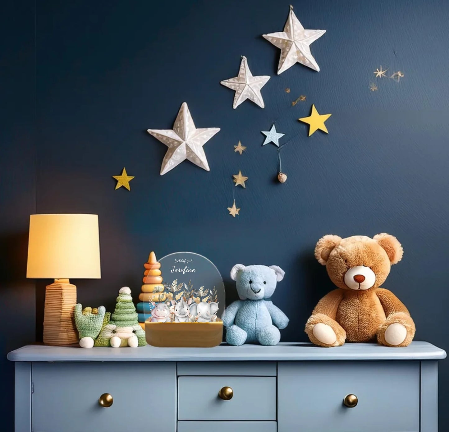 Personalisiertes Baby & Kinder Nachtlicht 1-3 Lieblingstiere Safari mit Namen Geburtsgeschenk & Taufgeschenk