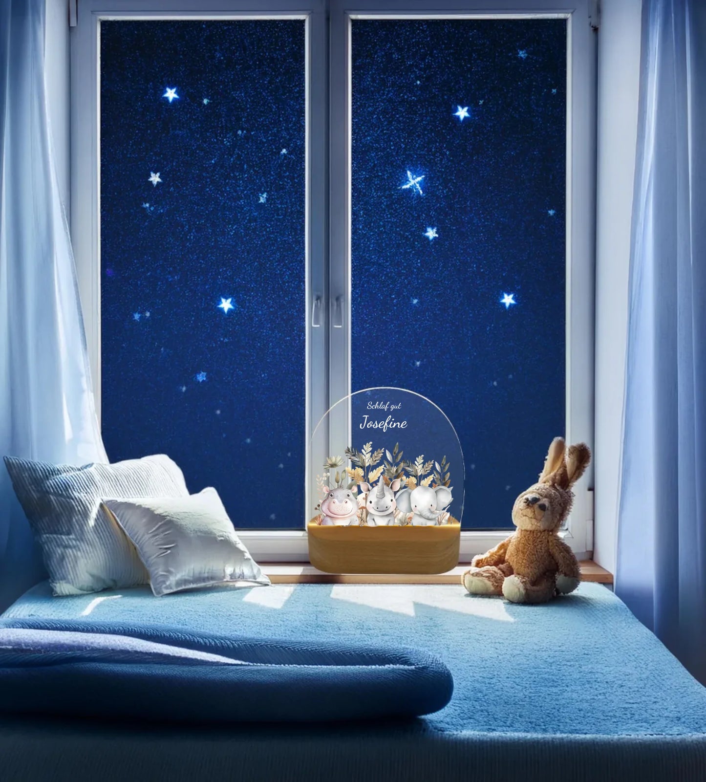 Personalisiertes Baby & Kinder Nachtlicht 1-3 Lieblingstiere Safari mit Namen Geburtsgeschenk & Taufgeschenk