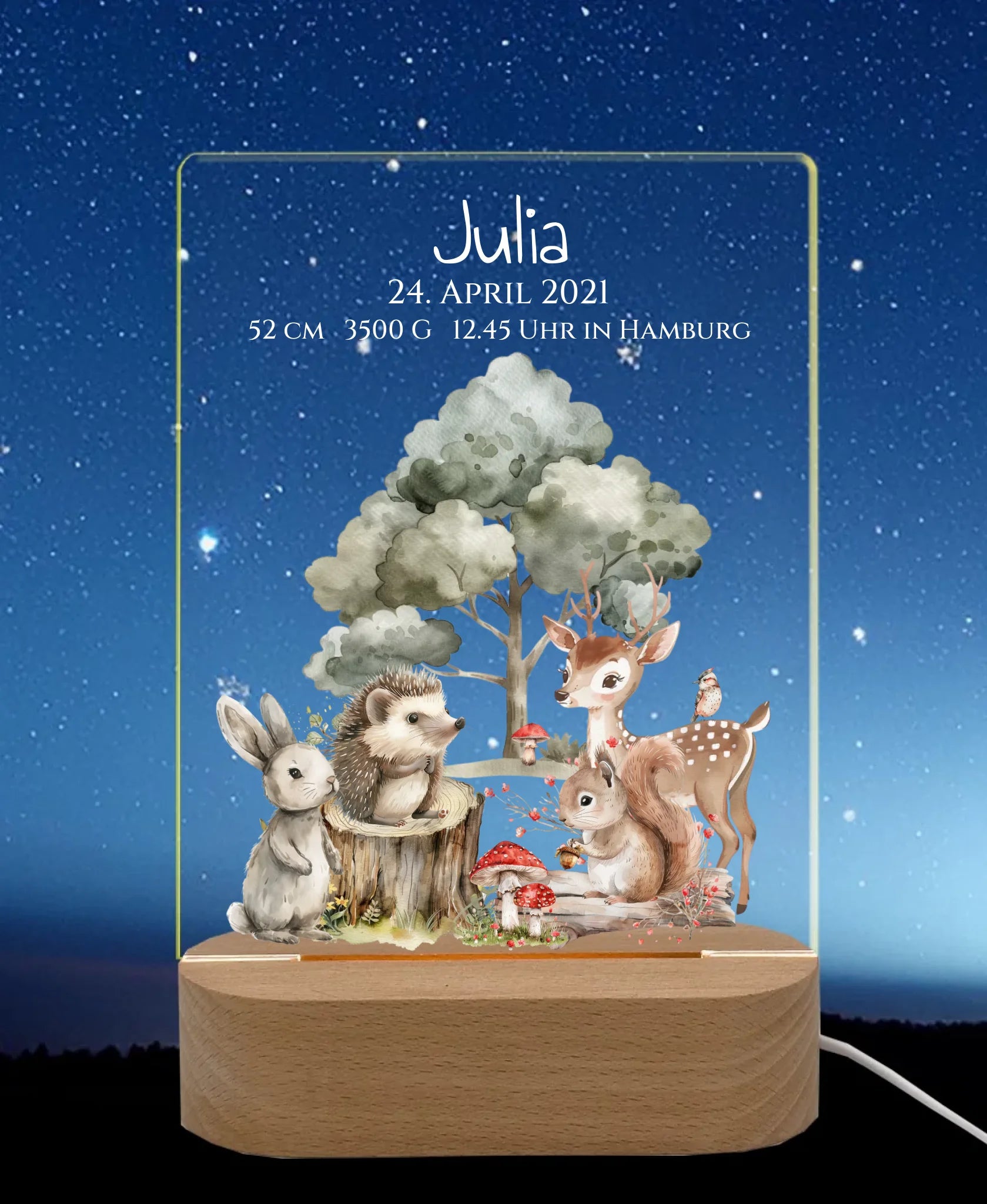 Personalisiertes LED Nachtlicht für Babys zur Gebut & Taufe - Kinderzimmer Deko 2 LED-Nachtlicht für Erwachsene & Kinder rechteckig Transparent