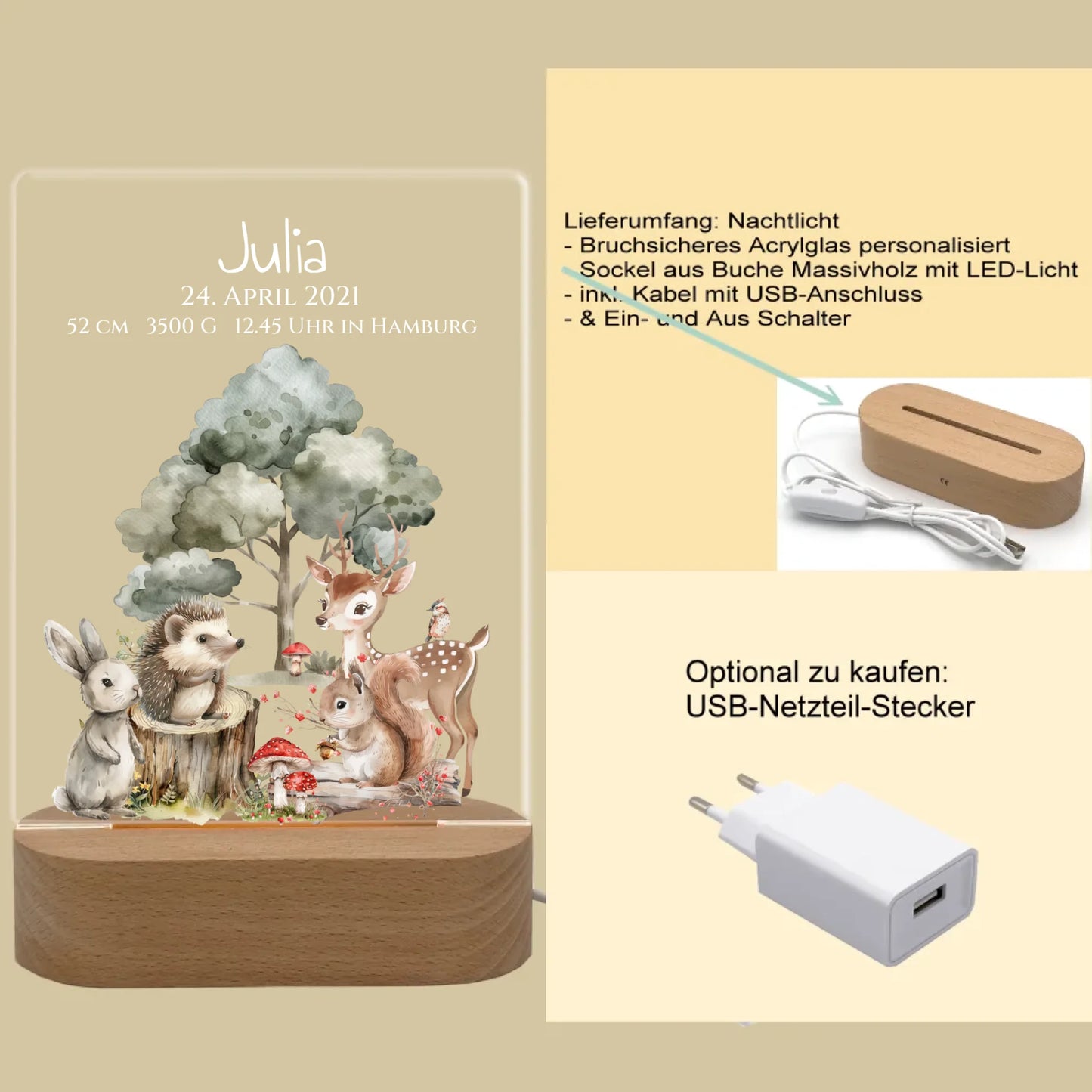 Personalisiertes LED Nachtlicht für Babys zur Gebut & Taufe - Kinderzimmer Deko 2