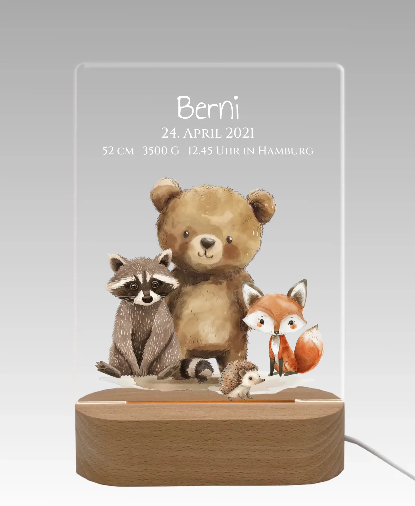 Personalisiertes LED Nachtlicht Waldtiere für Babys zur Gebut & Taufe - Kinderzimmer Deko 3