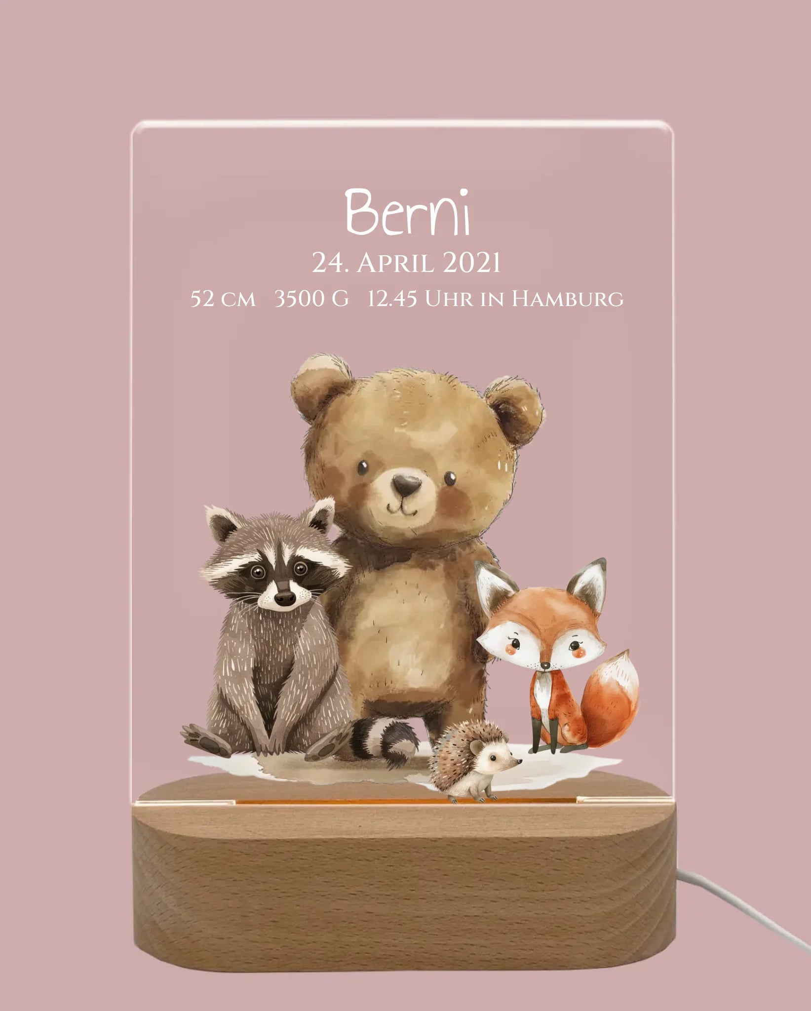 Personalisiertes LED Nachtlicht Waldtiere für Babys zur Gebut & Taufe - Kinderzimmer Deko 3