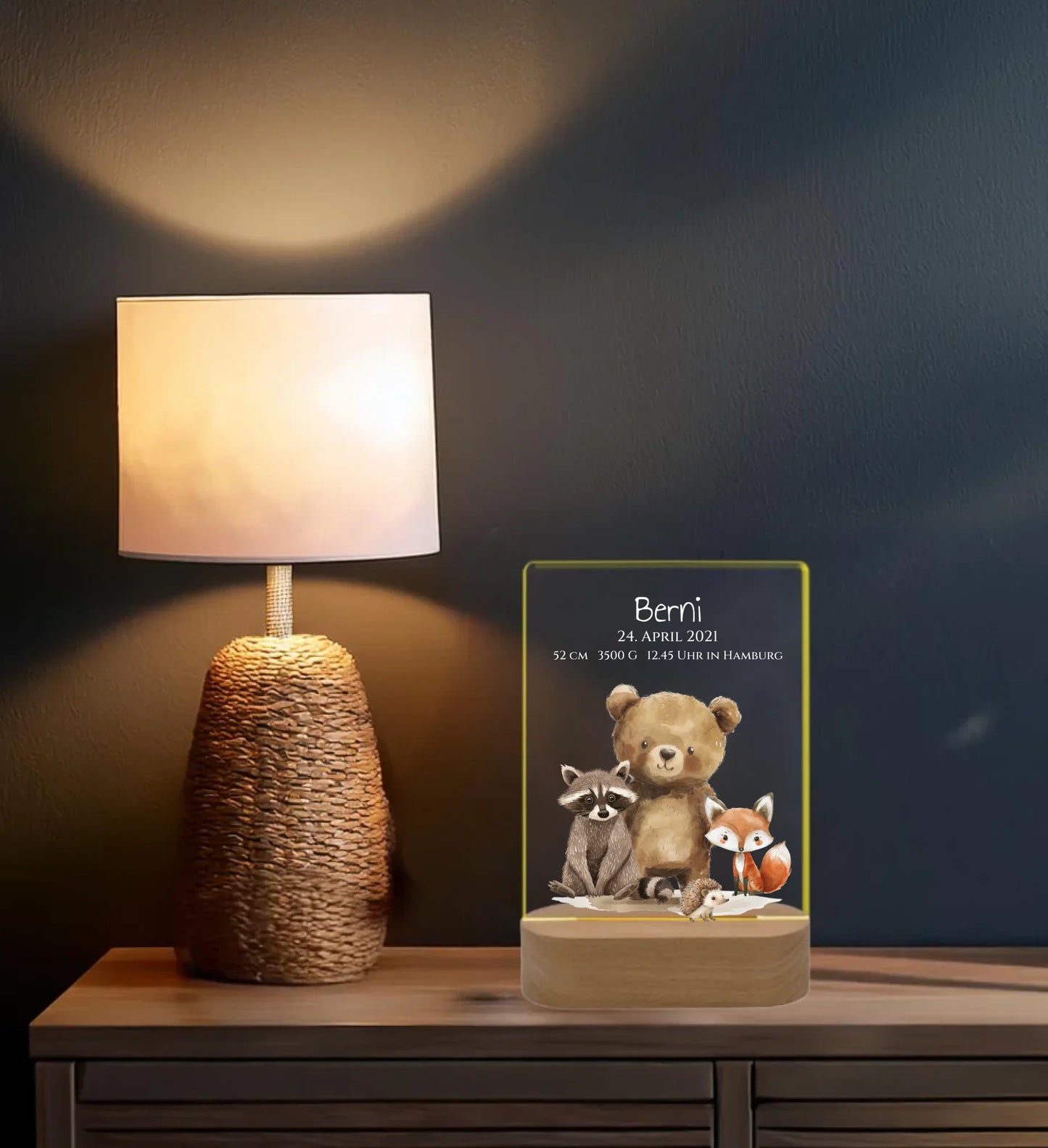 Personalisiertes LED Nachtlicht Waldtiere für Babys zur Gebut & Taufe - Kinderzimmer Deko 3