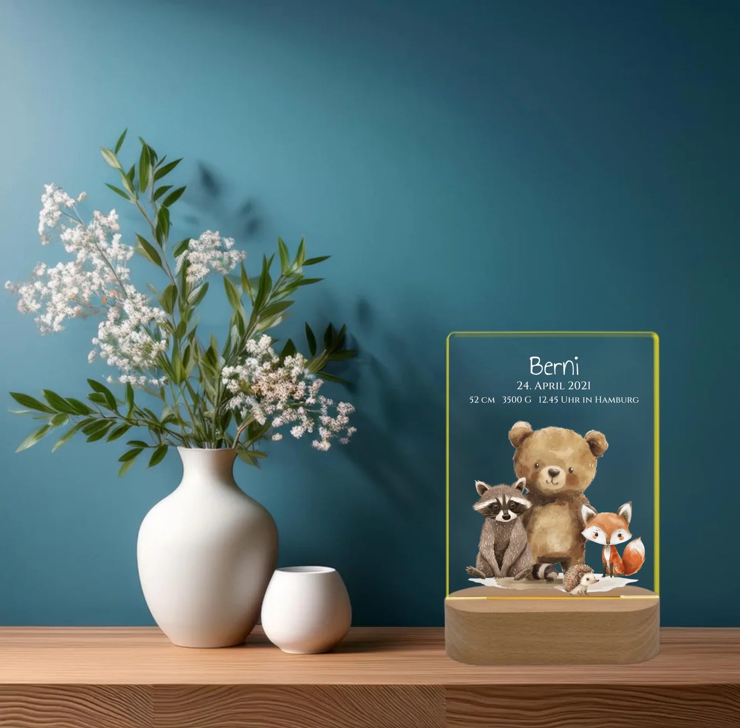 Personalisiertes LED Nachtlicht Waldtiere für Babys zur Gebut & Taufe - Kinderzimmer Deko 3