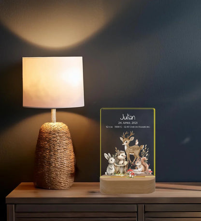 Personalisiertes LED Nachtlicht Waldtiere für Babys zur Gebut & Taufe - Kinderzimmer Deko