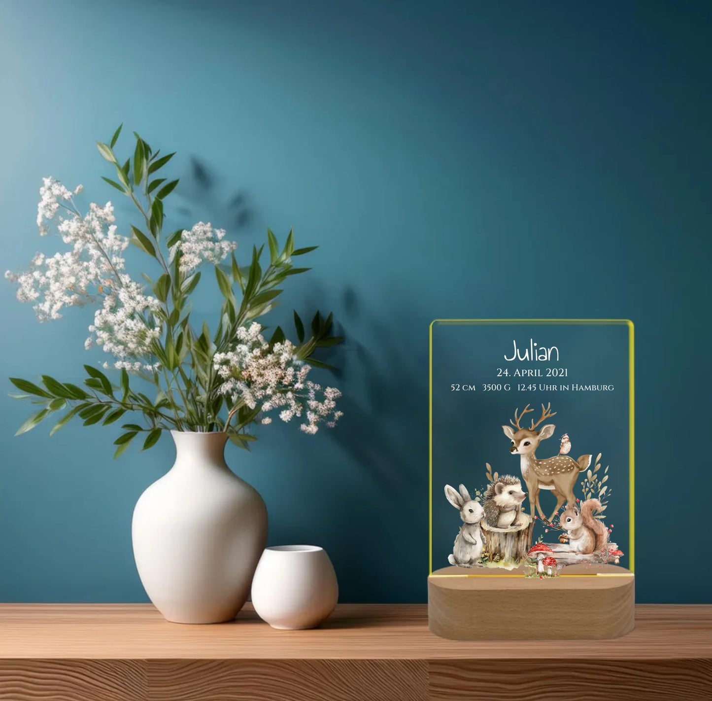 Personalisiertes LED Nachtlicht Waldtiere für Babys zur Gebut & Taufe - Kinderzimmer Deko