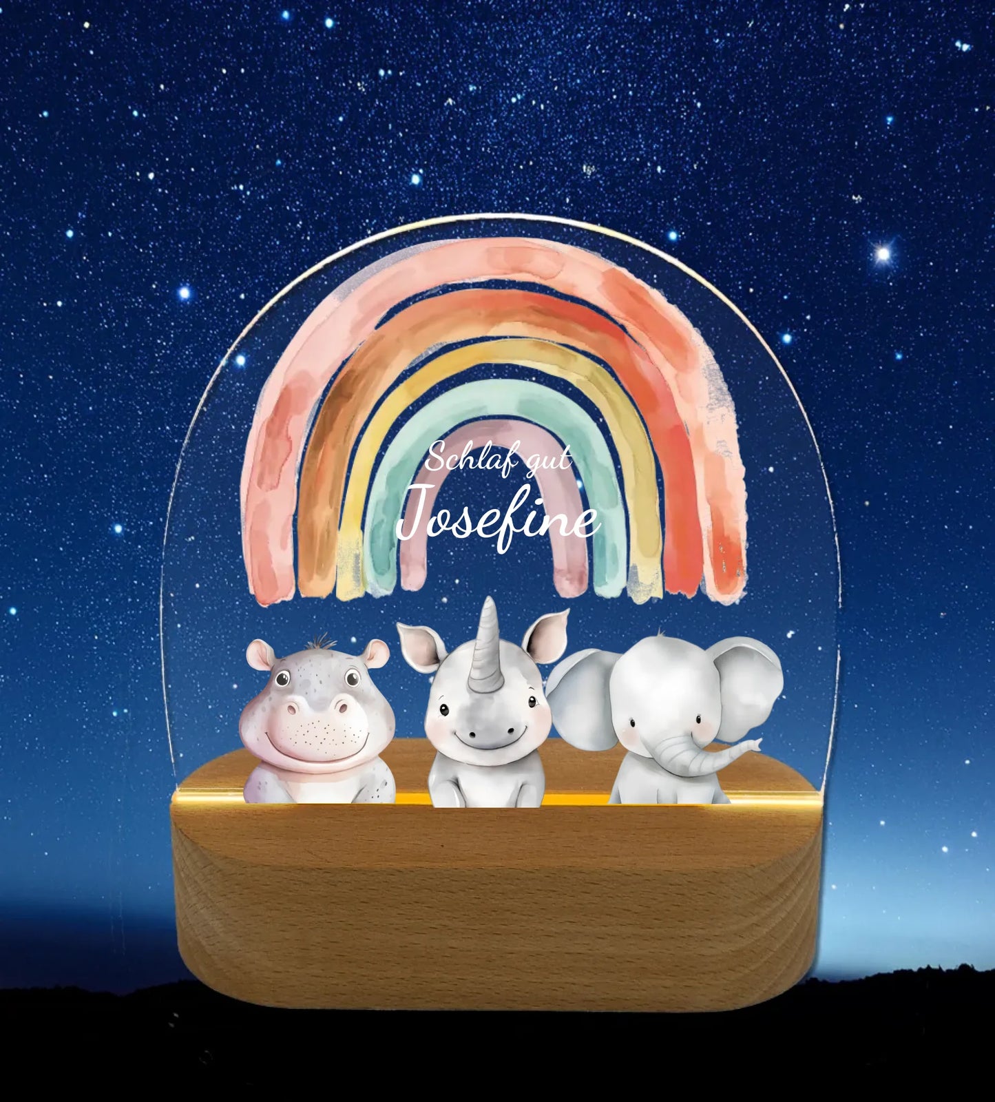 Personalisiertes Baby & Kinder LED Nachtlicht 1-3 Tiere Safari mit Namen Geburtsgeschenk & Taufgeschenk LED-Nachtlicht für Babys & Kinder Transparent