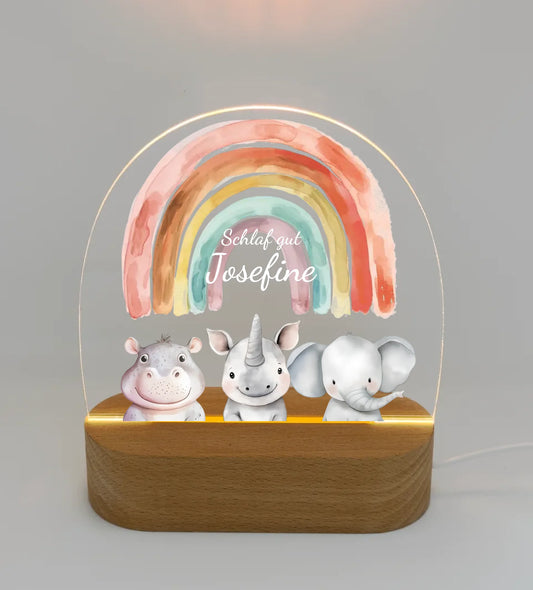 Personalisiertes Baby & Kinder LED Nachtlicht 1-3 Tiere Safari mit Namen Geburtsgeschenk & Taufgeschenk