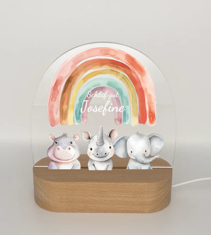 Personalisiertes Baby & Kinder LED Nachtlicht 1-3 Tiere Safari mit Namen Geburtsgeschenk & Taufgeschenk