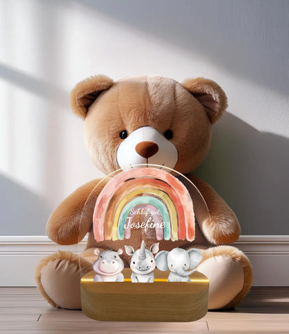 Personalisiertes Baby & Kinder LED Nachtlicht 1-3 Tiere Safari mit Namen Geburtsgeschenk & Taufgeschenk