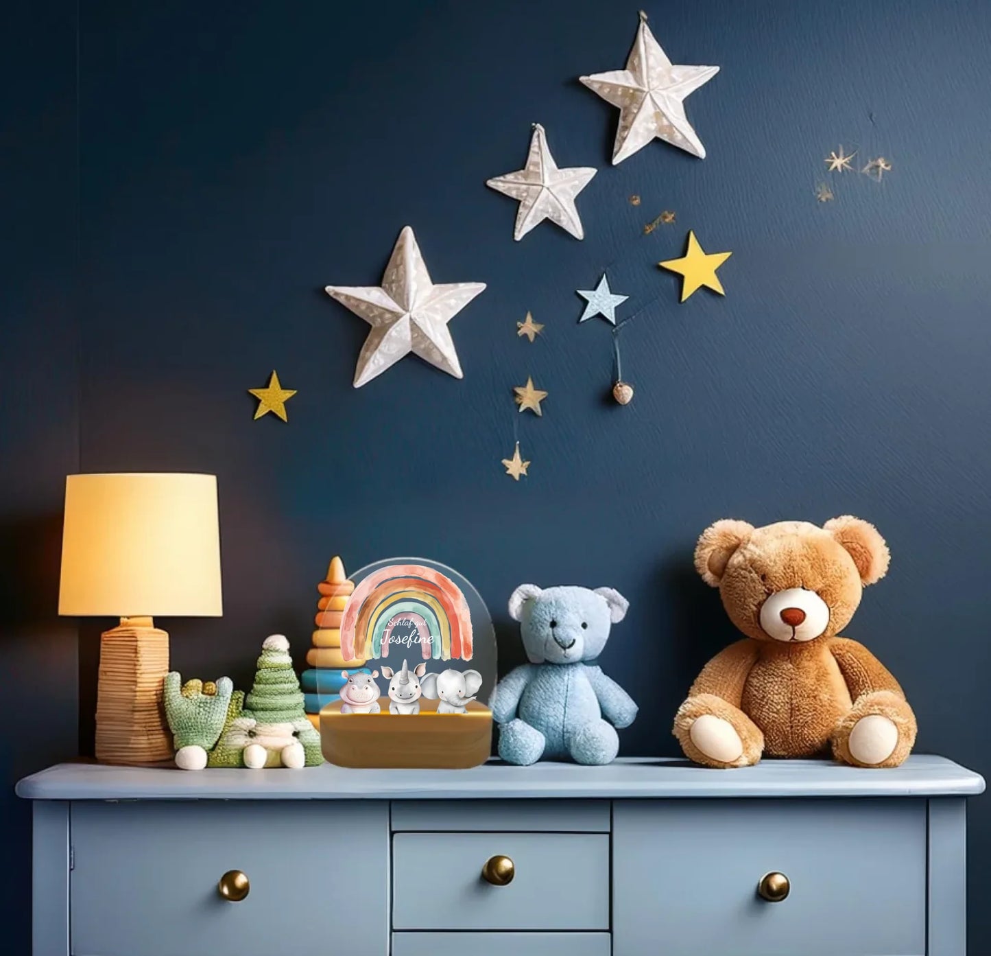 Personalisiertes Baby & Kinder LED Nachtlicht 1-3 Tiere Safari mit Namen Geburtsgeschenk & Taufgeschenk