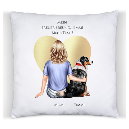 Personalisiertes Hundebesitzerin Geschenk für Freundin, Mädchen mit Hund - Deko Kissen Geburtstagsgeschenk, Weihnachtsgeschenk Premium Kissen (Plüschoberfläche) Premium Kissen