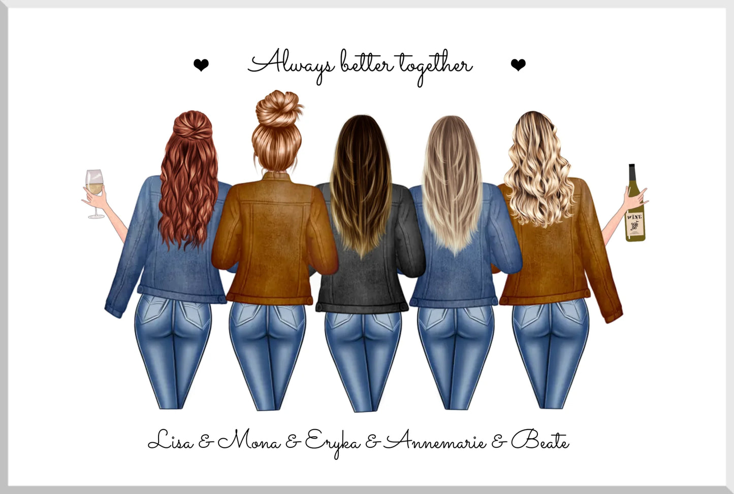 5 beste Freundinnen Poster personalisiert | Bild Geschenk für Freundin mit Spruch Leinwanddruck Leinwandbild