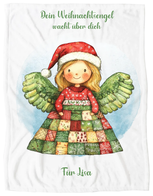 Personalisierte Kinderdecke Weihnachtsengel / Weihnachtsgeschenk Schutzengel Mädchen Blanket Premium Kuscheldecke