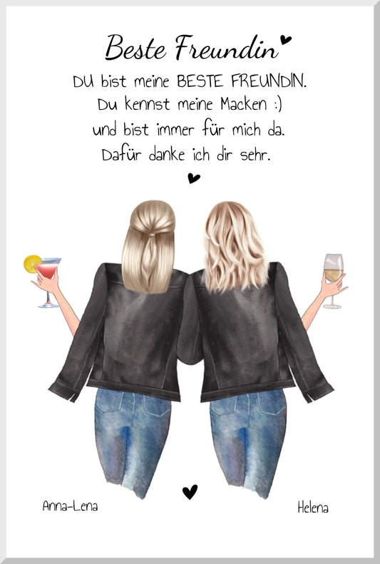 True Friends Bild ... 2 Beste Freundinnen Poster personalisiertes Geschenk Leinwanddruck Leinwandbild 30x20 cm