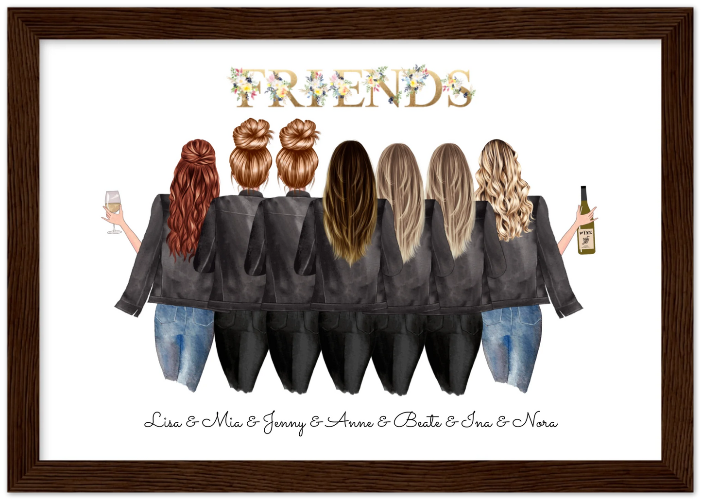 7 Beste Freundinnen Poster personalisiertes Geburtstagsgeschenk - Freundin Bild Geschenk Geburtstag Premium Matte Paper Wooden Framed Poster - Dark wood - Horizontal Default