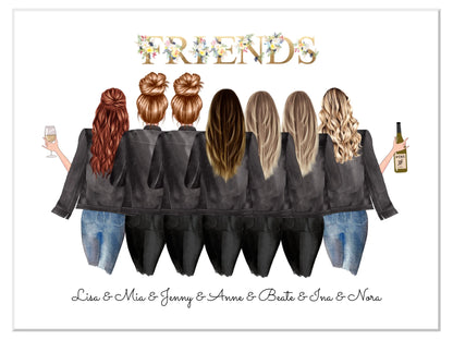 7 Beste Freundinnen Poster personalisiertes Geburtstagsgeschenk - Freundin Bild Geschenk Geburtstag Leinwanddruck Leinwandbild