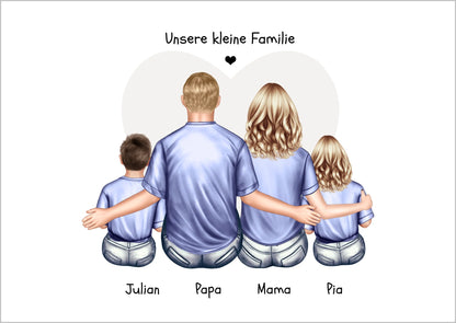 Personalisiertes Familienbild mit 2 Kindern- Geschenk Papa -Geschenk Mama - Vatertagsgeschenk Geburtstagsgeschenk Poster Poster