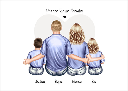 Personalisiertes Familienbild mit 2 Kindern- Geschenk Papa -Geschenk Mama - Vatertagsgeschenk Geburtstagsgeschenk Poster Poster