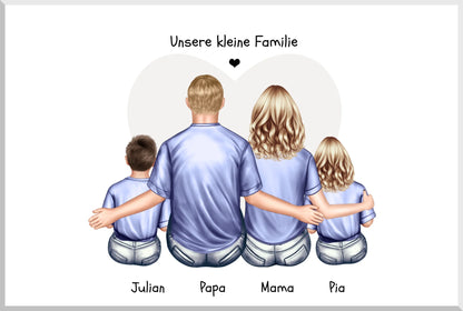Personalisiertes Familienbild mit 2 Kindern- Geschenk Papa -Geschenk Mama - Vatertagsgeschenk Geburtstagsgeschenk Leinwanddruck Leinwandbild