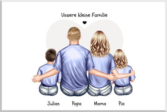 Personalisiertes Familienbild mit 2 Kindern- Geschenk Papa -Geschenk Mama - Vatertagsgeschenk Geburtstagsgeschenk Leinwanddruck Leinwandbild