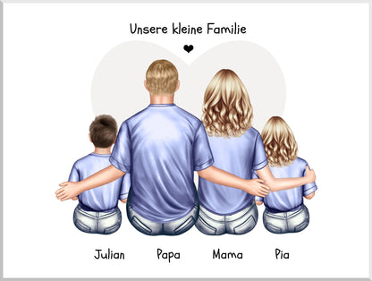 Personalisiertes Familienbild mit 2 Kindern- Geschenk Papa -Geschenk Mama - Vatertagsgeschenk Geburtstagsgeschenk Leinwanddruck Leinwandbild