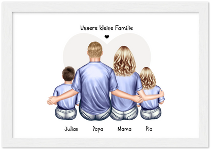 Personalisiertes Familienbild mit 2 Kindern- Geschenk Papa -Geschenk Mama - Vatertagsgeschenk Geburtstagsgeschenk Premium Matte Paper Wooden Framed Poster - White - Vertical Gerahmtes Poster A4 21x29.7 cm