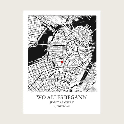 Wo alles begann Poster - Personalisiertes Hochzeitsgeschenk, Geschenk Hochzeitstag, Valetinstag Stadtkarte 2 - Digitale Datei Digitale Datei zum Selberdrucken - kein Poster !!! Digitale Datei zum Selberdrucken - kein Poster 30x40 45x60 60x80 cm