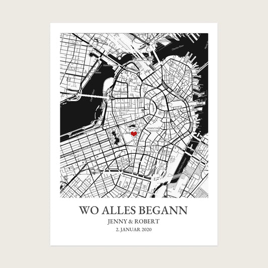 Wo alles begann Poster - Personalisiertes Hochzeitsgeschenk, Geschenk Hochzeitstag, Valetinstag Stadtkarte 2 - Digitale Datei Digitale Datei zum Selberdrucken - kein Poster !!! Digitale Datei zum Selberdrucken - kein Poster 30x40 45x60 60x80 cm