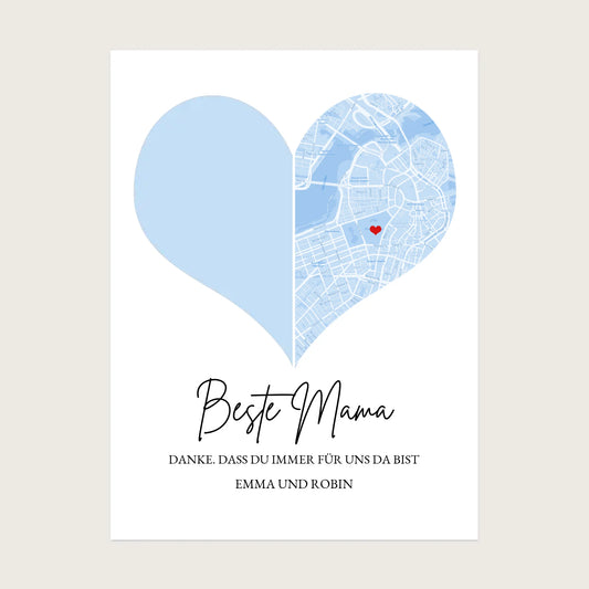 Personalisiertes Fotoposter Geschenk Mama / Papa Stadtkarte & Koordinatenposter, Geschenk Geburtstag-Muttertag- und Vatertag - Digitale Datei Digitale Datei zum Selberdrucken - kein Poster !!! Digitale Datei zum Selberdrucken - kein Poster 30x40 45x60 60x80 cm