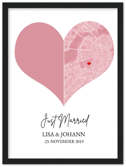 "Just Married" - Personalisiertes Fotoposter mit Stadtkarte & Koordinaten, Geschenk Hochzeit, Valentin - Digitale Datei