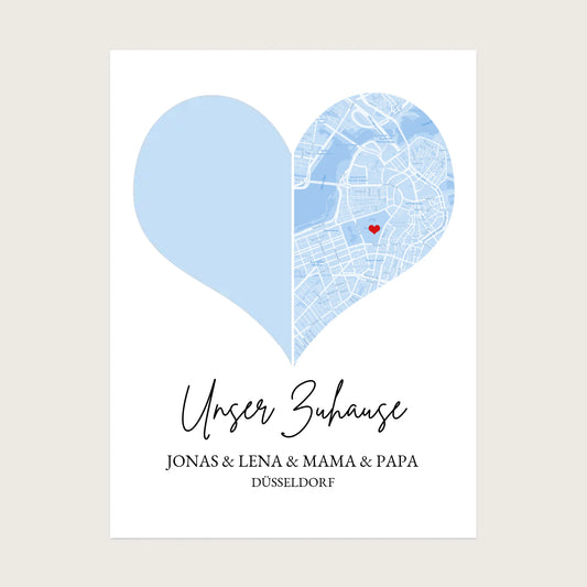 "Zuhause" Personalisiertes Fotoposter mit Stadtkarte & Koordinatenposter, Geschenk Geburtstag, Muttertag, Vatertag - Digitale Datei Digitale Datei zum Selberdrucken - kein Poster !!! Digitale Datei zum Selberdrucken - kein Poster 30x40 45x60 60x80 cm